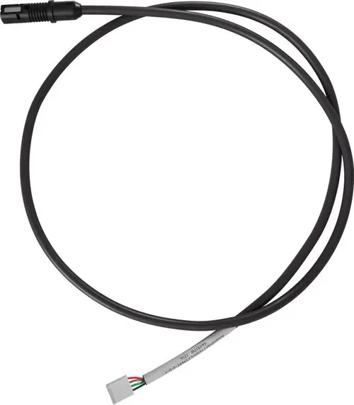 Schwarzes Kabel mit einem geschützten Stecker auf der linken Seite und einem grauen Anschluss auf der rechten Seite, möglicherweise für ein Bosch Lüftungssystem geeignet.